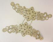 3D Embroidered Silk Appliques Champagne Floral Mirror Pair With Rhinestones 8.75" F74