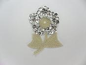 Flower Applique Silver Sequin Beaded Patch 4" F48