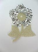 Flower Applique Silver Sequin Beaded Patch 4" F48
