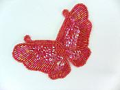 Red Crystal AB Butterfly Sequin Beaded Applique 4" K8110