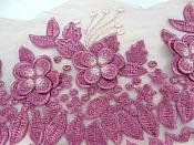 3D Embroidered Flower Pink Mauve Lace Trim 36" F75