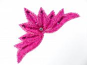 High Quality Sequin Bugle Beaded Applique Fuchsia Crystal Rhinestone Center Clothing Patch Motif 0084