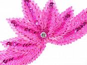 High Quality Sequin Bugle Beaded Applique Fuchsia Crystal Rhinestone Center Clothing Patch Motif 0084