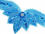 High Quality Sequin Bugle Beaded Applique Turquoise Crystal Rhinestone Center Clothing Patch Motif 0084