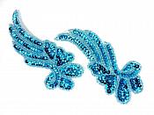 Sequin Appliques Turquoise Beaded Mirror Pair Dance Costume Patch 7" XR388X