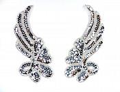 Sequin Appliques Silver Beaded Mirror Pair Dance Costume Patch 7" XR388X