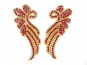Appliques Red Rhinestones Gold Beaded Mirror Pair Dance Costume Patch 7" XR383X