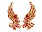 Appliques Red Rhinestones Gold Beaded Mirror Pair Dance Costume Patch 7" XR383X