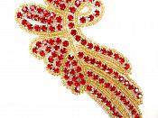Appliques Red Rhinestones Gold Beaded Mirror Pair Dance Costume Patch 7" XR383X