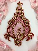 Designer Applique Corded Embroidered Burgundy Gold Costume Patch BL151