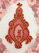 Designer Applique Corded Embroidered Red Gold Costume Patch BL151