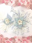 Beautiful 3D Embroidered Applique Light Blue Ivory Floral Venice Lace 8" BL153