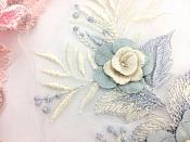 Beautiful 3D Embroidered Applique Light Blue Ivory Floral Venice Lace 8" BL153