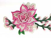 3D Embroidered Applique Pink Ivory Single Floral Vine Sewing Supply Clothing Patch 9" BL160