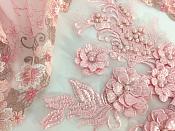 3 Dimensional Embroidered Lace Applique Pink Floral 12" BL155