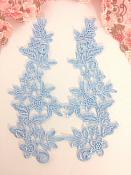Embroidered Floral Applique Mirror Pair Lt. Blue Clothing Patch Craft Motif 10" (BL106X)