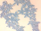 Embroidered Floral Applique Mirror Pair Lt. Blue Clothing Patch Craft Motif 10" (BL106X)