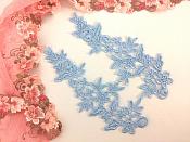 Embroidered Floral Applique Mirror Pair Lt. Blue Clothing Patch Craft Motif 10" (BL106X)