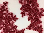 Sequin Embroidered Venice Lace Appliques Burgundy Floral Mirror Pair 10" (BL156X)