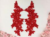 Sequin Embroidered Venice Lace Appliques Red Floral Mirror Pair 10" (BL156X)