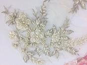 Appliques Beaded Floral Venice Lace Champagne Mirror Pair Sequin Patch 11" (BL157X)