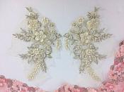 Appliques Beaded Floral Venice Lace Champagne Mirror Pair Sequin Patch 11" (BL157X)