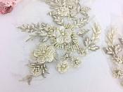 Appliques Beaded Floral Venice Lace Champagne Mirror Pair Sequin Patch 11" (BL157X)