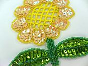 Flower Applique Sunflower Sequin Beaded Patch 4.75" F47