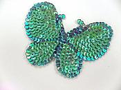 Butterfly Applique Sequin Beaded Blue AB 3.75"