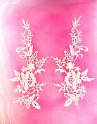 Dark Ivory Embroidered Floral Appliques Venice Lace Mirror Pairs 10" GB693X