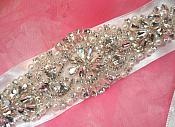 Bridal Sash Crystal Rhinestone Silver Setting w/ Pearls On White Satin Double Face Ribbon (BSZ10)