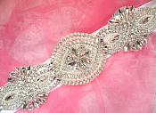 Bridal Sash Crystal Rhinestone Silver Setting w/ Pearls On White Satin Double Face Ribbon (BSZ12)