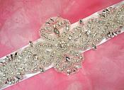 Bridal Sash Crystal Rhinestone Silver Setting On White Satin Double Face Ribbon (BSZ13)