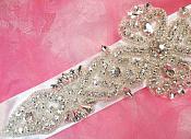 Bridal Sash Crystal Rhinestone Silver Setting On White Satin Double Face Ribbon (BSZ13)
