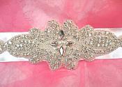 Bridal Sash Crystal Rhinestone Silver Setting On White Satin Double Face Ribbon (BSZ7)