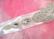 Bridal Sash Crystal Rhinestone Silver Setting On White Satin Double Face Ribbon (BSZ7)