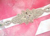 Bridal Sash Crystal Rhinestone Silver Setting On White Satin Double Face Ribbon (BSZ7)
