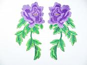 Purple Embroidered Appliques Floral Mirror Pairs 7.5" GB695X