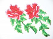 Red Pink Embroidered Appliques Floral Mirror Pairs 7.5" GB695X