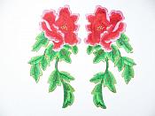 Red Pink Embroidered Appliques Floral Mirror Pairs 7.5" GB695X