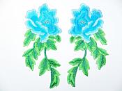Turquoise Embroidered Appliques Floral Mirror Pairs 7.5" GB695X