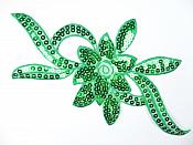 Green Flower Sequin Embroidered Floral Applique 9.5" GB58