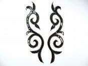 Sequin Embroidered Appliques Black Gold Designer Mirror Pair Iron on 9" (GB505X)