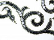 Sequin Embroidered Appliques Black Gold Designer Mirror Pair Iron on 9" (GB505X)