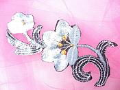 Gray Embroidered Appliques Floral Mirror Pairs 3.75" GB696X