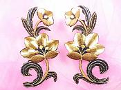 Brown Embroidered Appliques Floral Mirror Pairs 3.75" GB696X