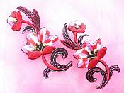 Red Pink Embroidered Appliques Floral Mirror Pairs 3.75" GB696X
