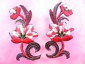 Red Pink Embroidered Appliques Floral Mirror Pairs 3.75" GB696X