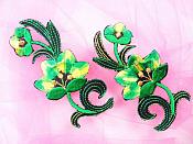 Green Embroidered Appliques Floral Mirror Pairs 3.75" GB696X