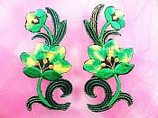 Green Embroidered Appliques Floral Mirror Pairs 3.75" GB696X